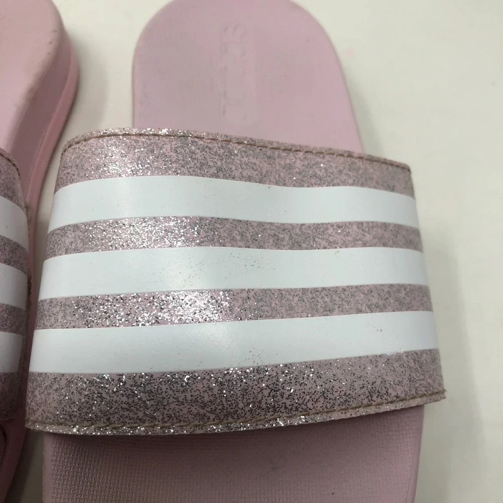 Adidas Slides Adilette Comfort Pink White Girls 12 Slip On Sandals